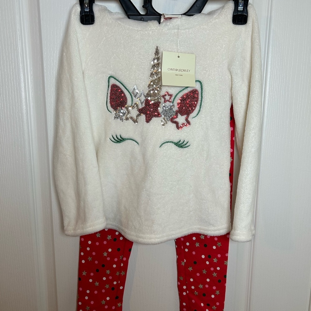 Cynthia Rowley Cozy Unicorn Set Size 5/6 red/white hoodie/leggings cute!!
